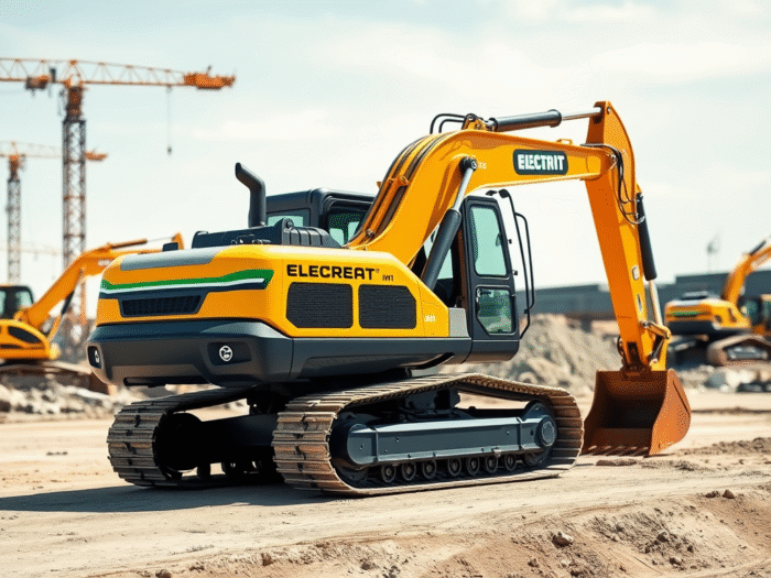 Modern electric earthmover on a clean construction site