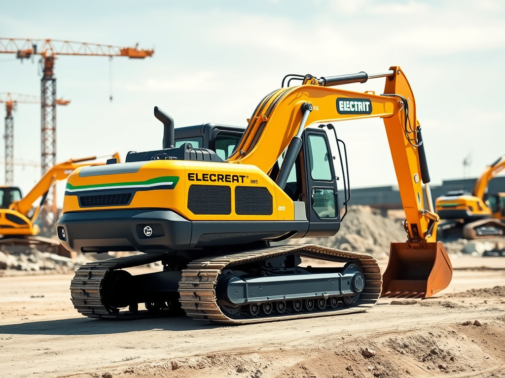 Modern electric earthmover on a clean construction site